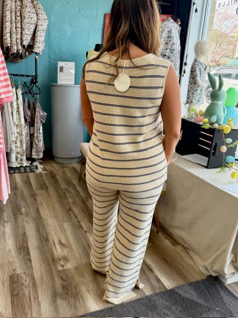 Navy Striped Linen Set