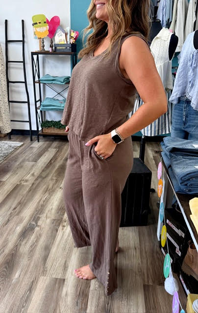 Heathered Smocked Waist Lounge Pants DARK BROWN