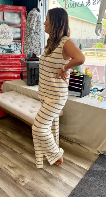 Navy Striped Linen Set