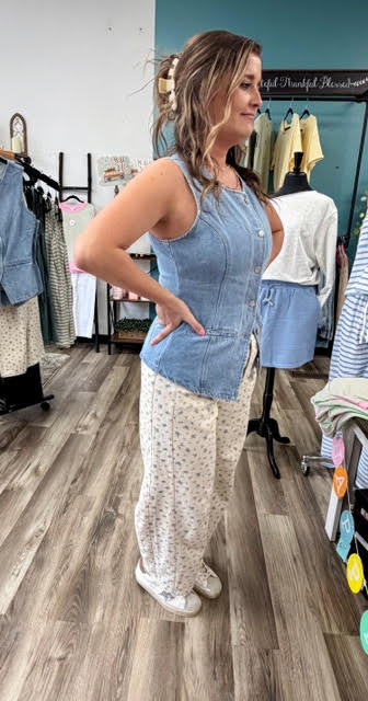 Button-Front Sleeveless Denim Vest