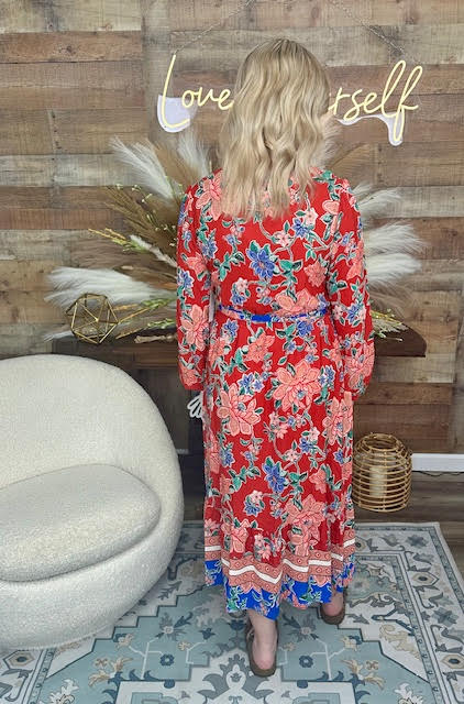 Red Floral Tie Maxi Dress